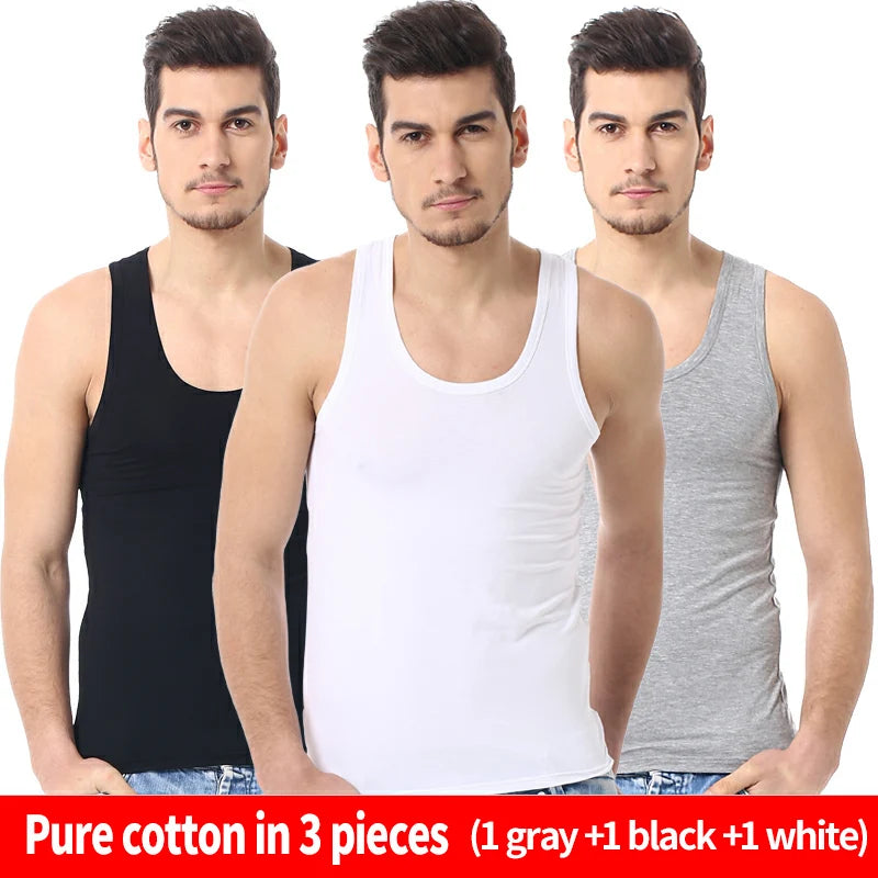 Chaleco de algodón puro para hombre, chaqueta de entrenamiento físico, camiseta ajustada sin mangas de color sólido para las cuatro estaciones, ropa informal para adolescentes, broma, 3/1 piezas