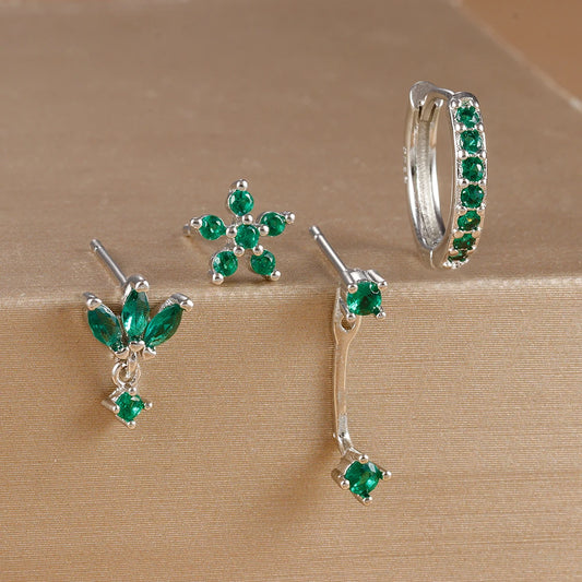 4PCS Stainless Steel Circle Huggie Hoop Earrings Set for Women Gold Color Unique Zircon Flower Stud Earring Piercing Jewelry