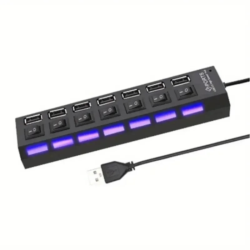 Adaptador HUB USB 2.0 de alta velocidad de 4/7 puertos, expansor, divisor USB múltiple, extensor múltiple con interruptor de lámpara LED para PC y portátil.