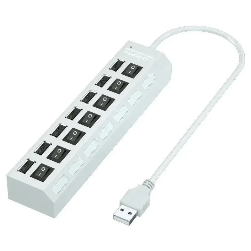 Adaptador HUB USB 2.0 de alta velocidad de 4/7 puertos, expansor, divisor USB múltiple, extensor múltiple con interruptor de lámpara LED para PC y portátil.