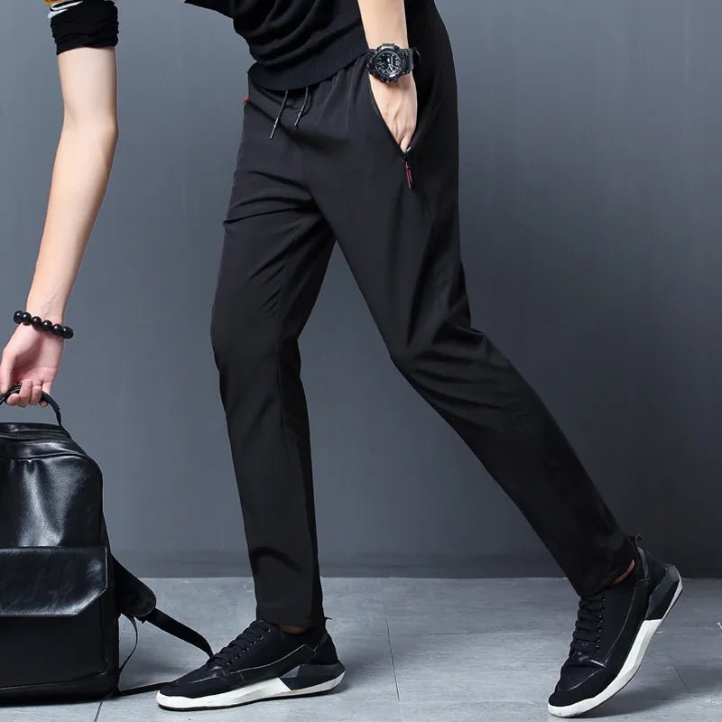Pantalones casuales de seda de hielo de secado rápido para hombre de verano, pantalones ajustados de seda de hielo de versión coreana, pantalones deportivos de tubo recto de secado rápido p