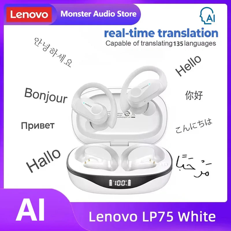 Auriculares originales Lenovo LP75 TWS Bluetooth V5.3, inalámbricos, con pantalla digital LED, reducción de ruido, resistentes al agua, nuevos.