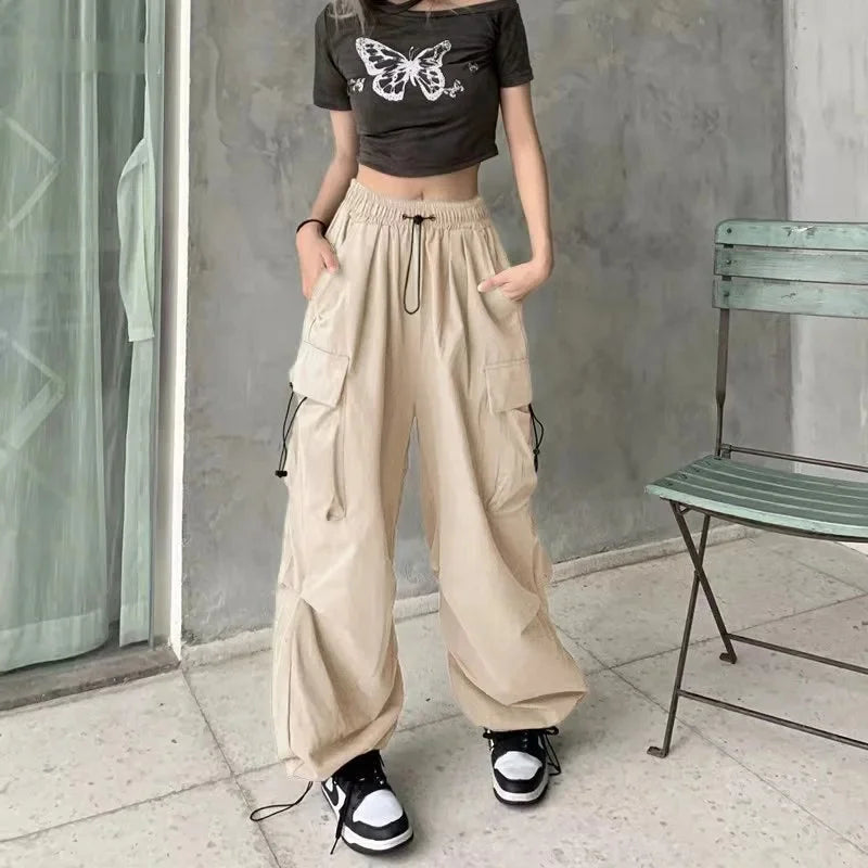 Pantalones cargo holgados de pierna recta y pierna ancha, estilo vintage, estilo casual, con bolsillos grandes, para mujer, de moda, 2024