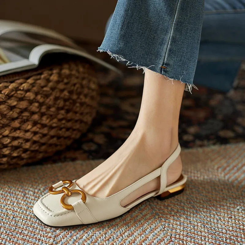 Sandalias retro para mujer, zapatos de tacón bajo a la moda, zapatos de oficina de gamuza con tiras traseras, sandalias planas elegantes de alta calidad para mujer