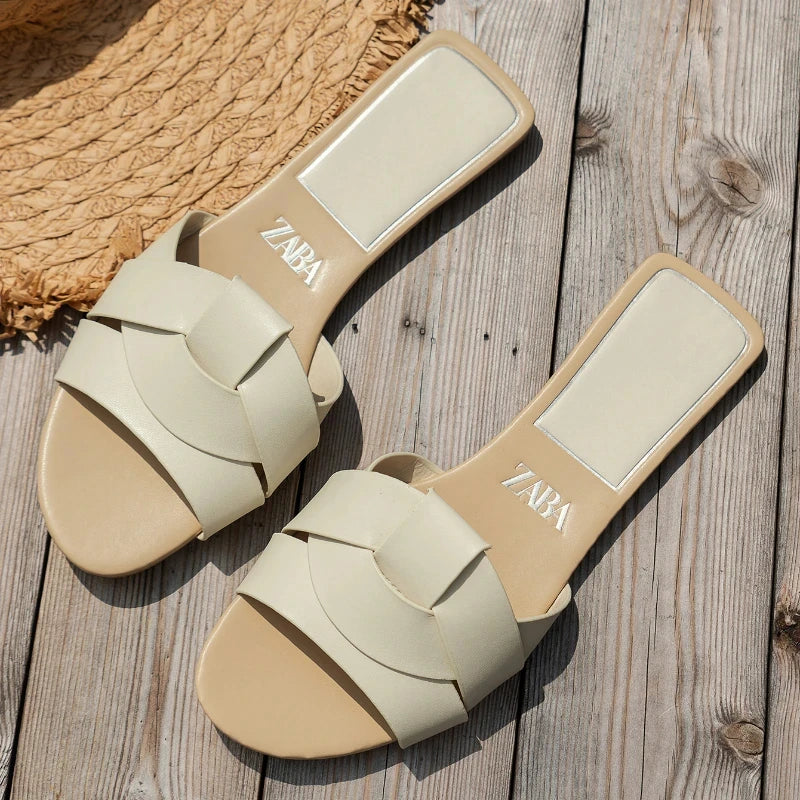 Sandalias de diseño de lujo para mujer, 2025, nuevas, tejidas, cómodas, informales, planas, de verano