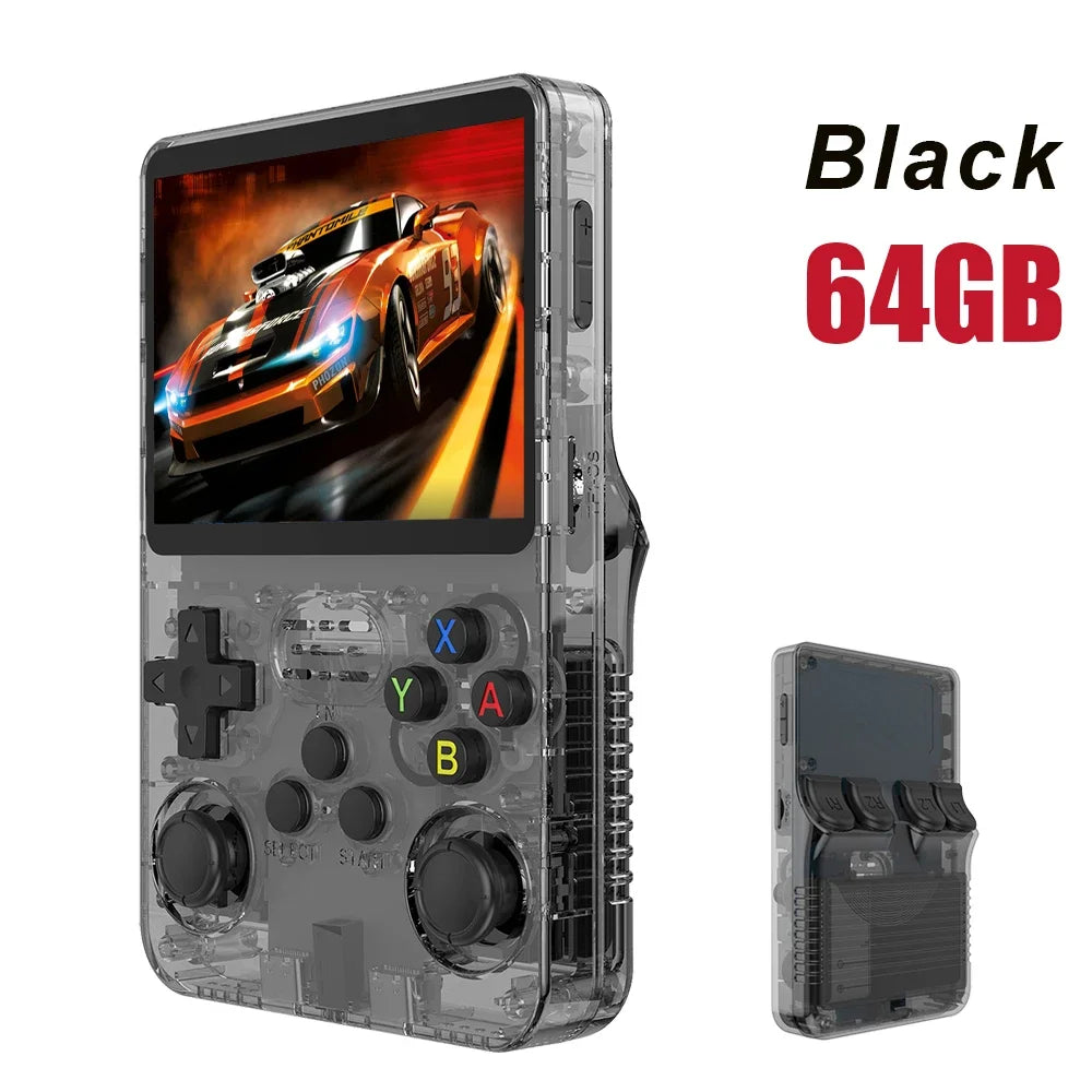 Consola de videojuegos R36S de código abierto de 128 GB, sistema Linux, pantalla IPS de 3,5 pulgadas, reproductor de vídeo portátil de bolsillo naranja, 64 GB, los mejores juegos