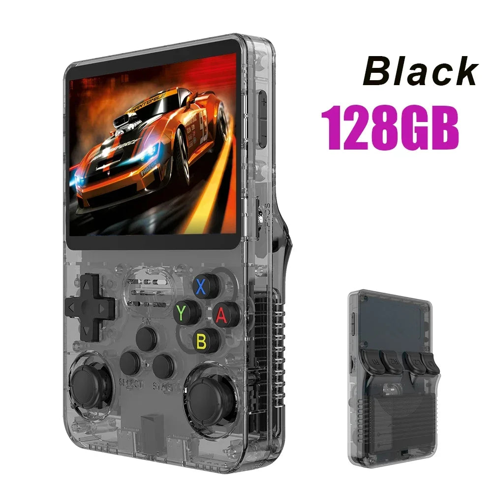 Consola de videojuegos R36S de código abierto de 128 GB, sistema Linux, pantalla IPS de 3,5 pulgadas, reproductor de vídeo portátil de bolsillo naranja, 64 GB, los mejores juegos