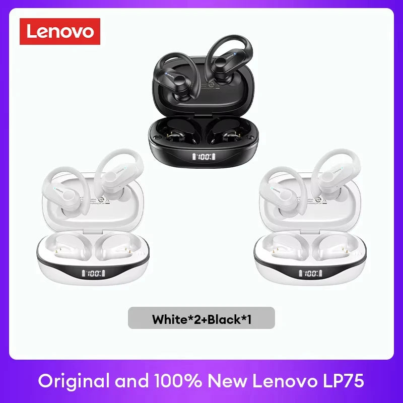 Auriculares originales Lenovo LP75 TWS Bluetooth V5.3, inalámbricos, con pantalla digital LED, reducción de ruido, resistentes al agua, nuevos.