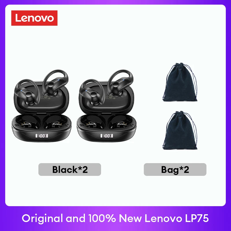 Auriculares originales Lenovo LP75 TWS Bluetooth V5.3, inalámbricos, con pantalla digital LED, reducción de ruido, resistentes al agua, nuevos.