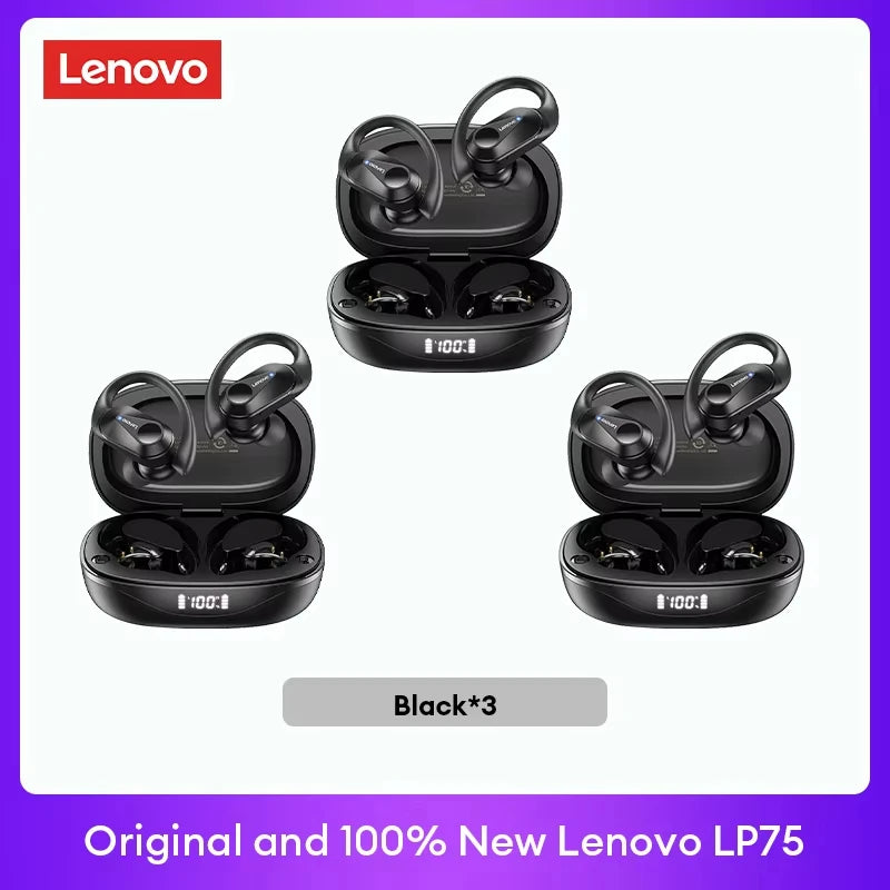 Auriculares originales Lenovo LP75 TWS Bluetooth V5.3, inalámbricos, con pantalla digital LED, reducción de ruido, resistentes al agua, nuevos.