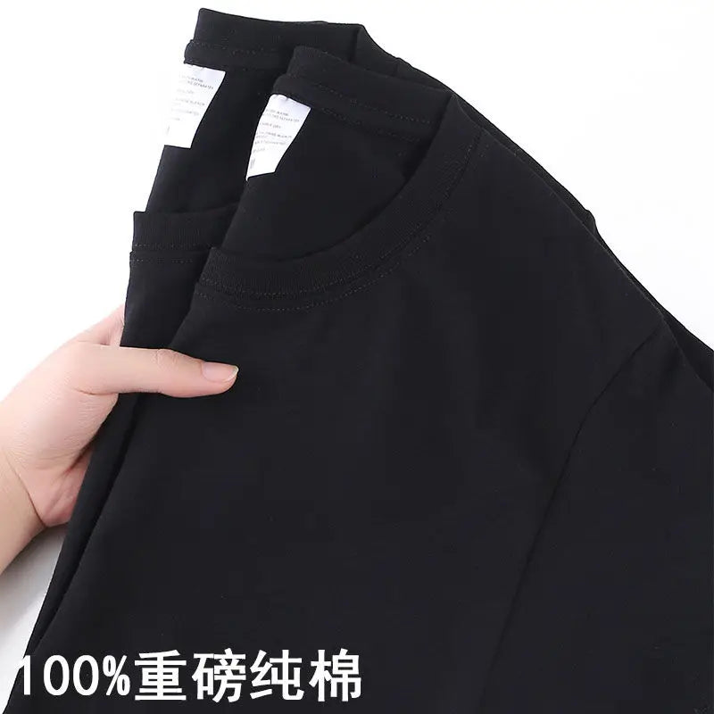 Camiseta 100% algodón para hombre y mujer, color liso, cuello redondo, manga corta, camiseta coreana holgada de media manga, unisex, tallas M-4XL