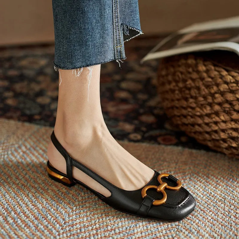 Sandalias retro para mujer, zapatos de tacón bajo a la moda, zapatos de oficina de gamuza con tiras traseras, sandalias planas elegantes de alta calidad para mujer