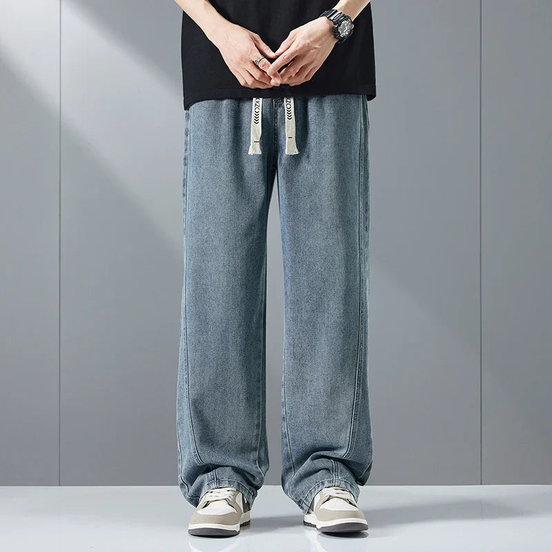 Pantalones vaqueros holgados de moda urbana para hombre, estilo vintage, lavados, rectos, con cintura elástica y pierna ancha, estilo juvenil, estilo informal Y2k