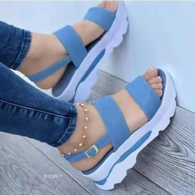 Sandalias de plataforma de verano 2024 para mujer, con hebilla y correa, punta abierta, suela gruesa, estilo punk, informales, planas, para playa