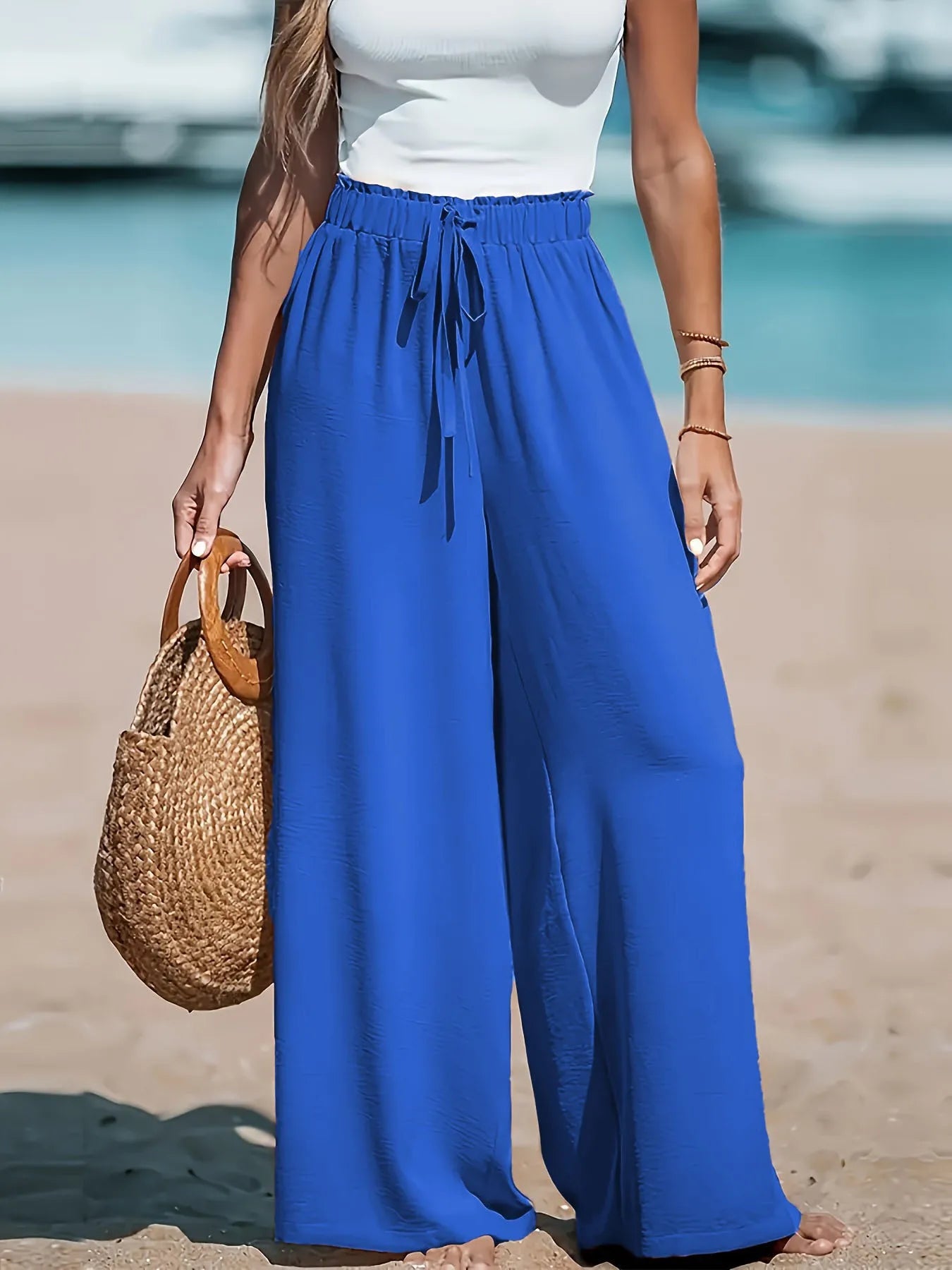 Pantalones casuales holgados con cordón y pierna ancha para mujer, de moda, para las cuatro estaciones, 2025