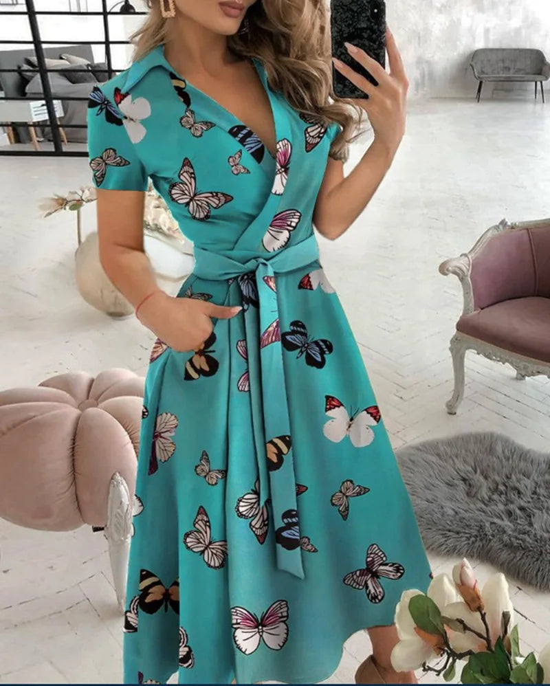 Vestido de verano 2023 con estampado de rayas arcoíris para mujer, vestido largo informal vintage de manga corta con botones y elegantes vestidos maxi para mujer