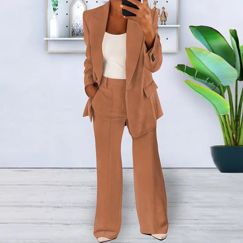 Conjuntos de 2 piezas de pantalón y blazer para mujer, moda de otoño, para oficina, formales, de chándal