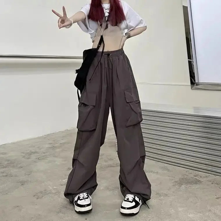 Pantalones cargo holgados de pierna recta y pierna ancha, estilo vintage, estilo casual, con bolsillos grandes, para mujer, de moda, 2024