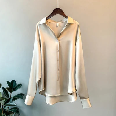 Blusa de manga larga para mujer, estilo oficina, otoño 2023, de satén, elegante, estilo coreano, de diseñador de lujo.