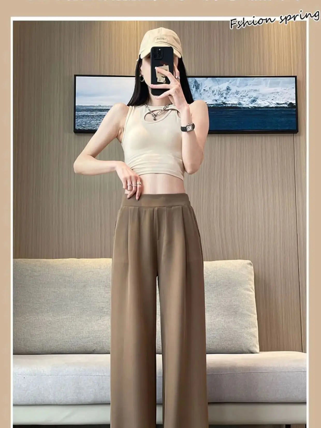 Pantalones casuales para mujer, traje negro con colgante de alto sentido, pierna ancha, cintura alta, pierna recta, pantalones sueltos para mujer