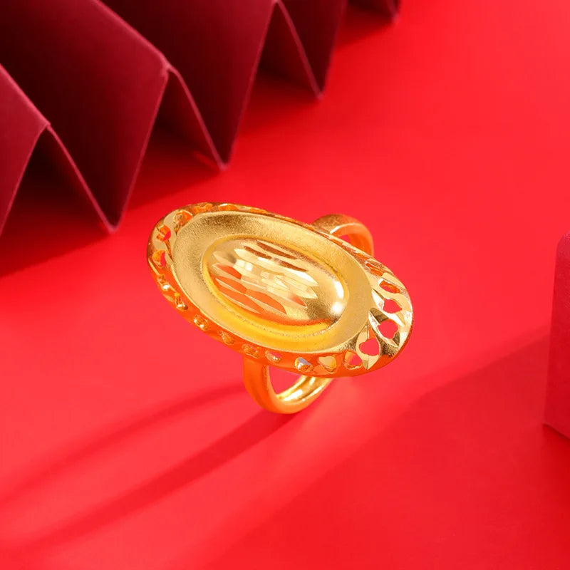14 K Gold Color Hollow Exaggerated Rings for Women Birthday Wedding Engagement Pure Gold Color Rings Fine Jewelry Gifts
