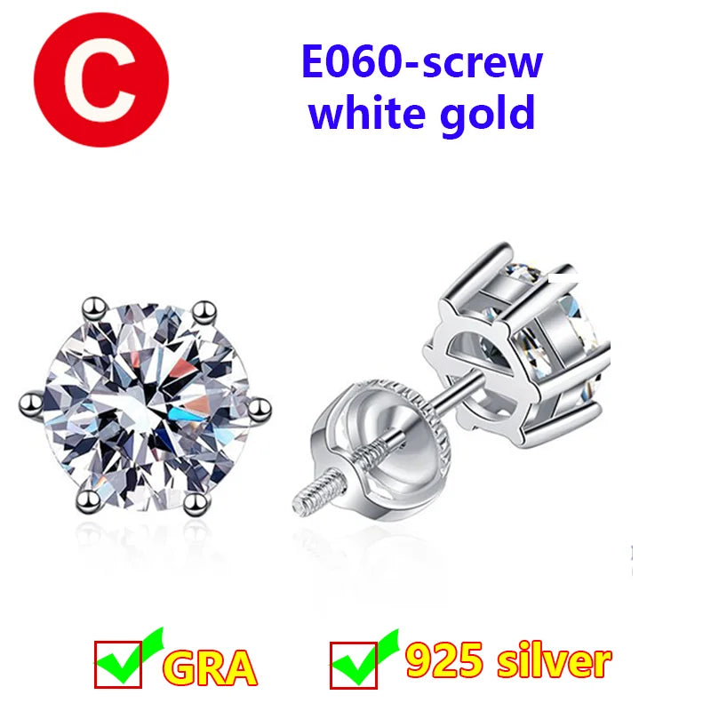 Premium 0.5ct-2ct Moissanite Earring For Women Classic Original 925 Sterling Silver Jewelry Moissanite Diamond Stud Earring