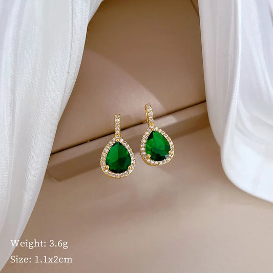 DIEYURO 316L Stainless Steel Steell Green Water Droplet Inlay Zircon Pendant Necklace Earrings Set Girl New Trend Jewelry Gift