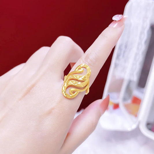 14 K Gold Color Hollow Exaggerated Rings for Women Birthday Wedding Engagement Pure Gold Color Rings Fine Jewelry Gifts