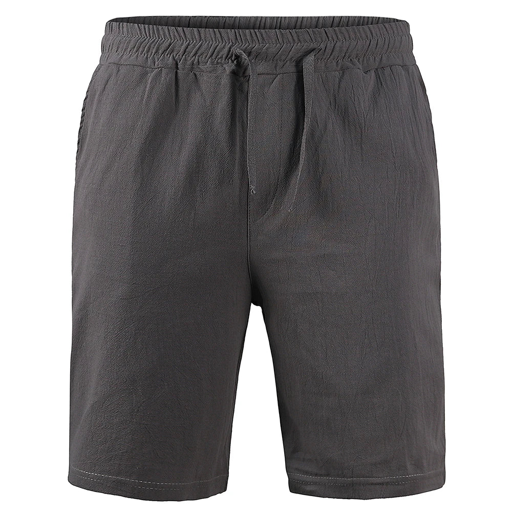 Pantalones cortos KB de lino y algodón para hombre, transpirables, de verano, de color liso, para fitness, tallas S-3XL