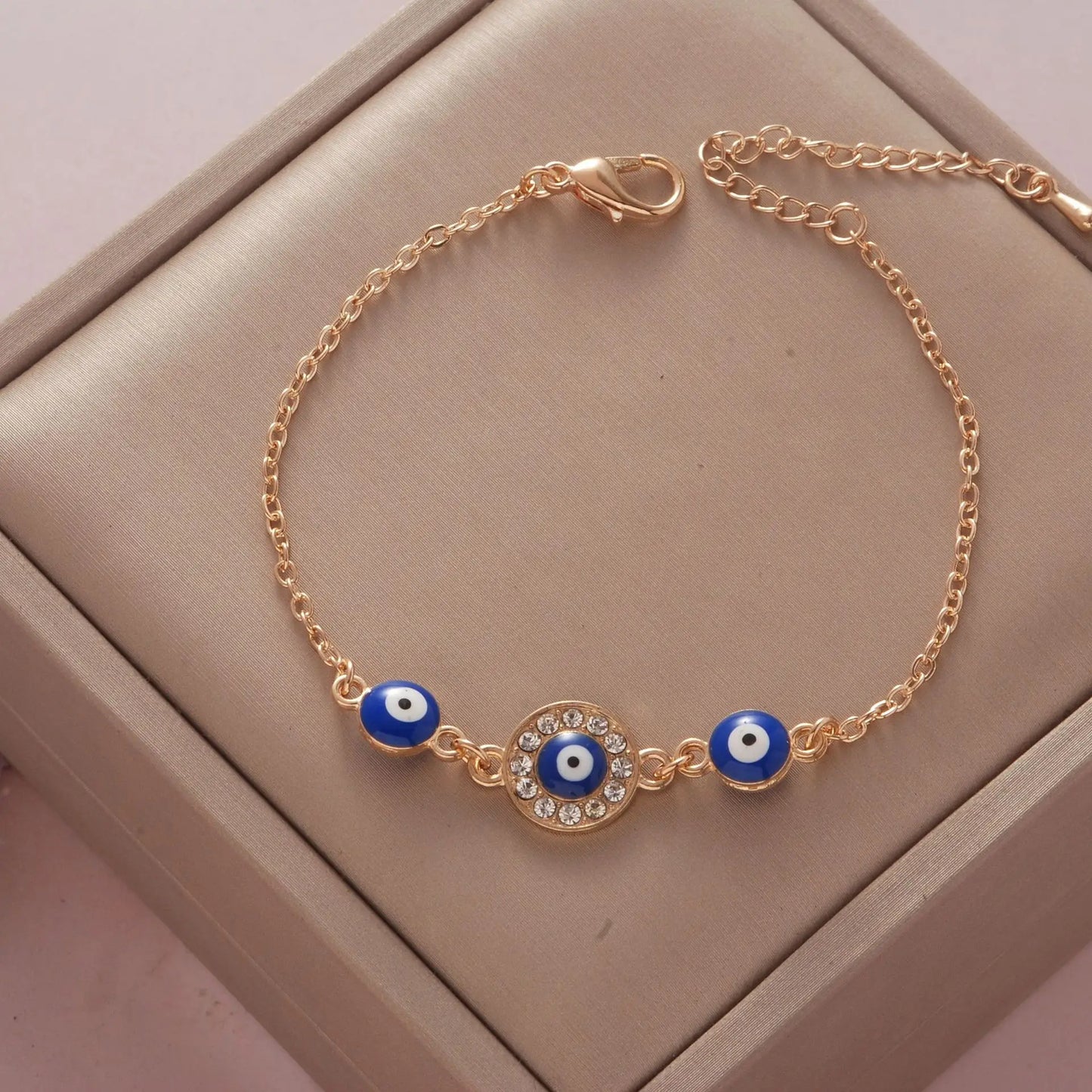 YILUOCD Bohemian Ovaly Blue Evil Eye Bracelet For Women 18k Gold Plating Tree of Life Chain Bracelets New Prayer Jewelry
