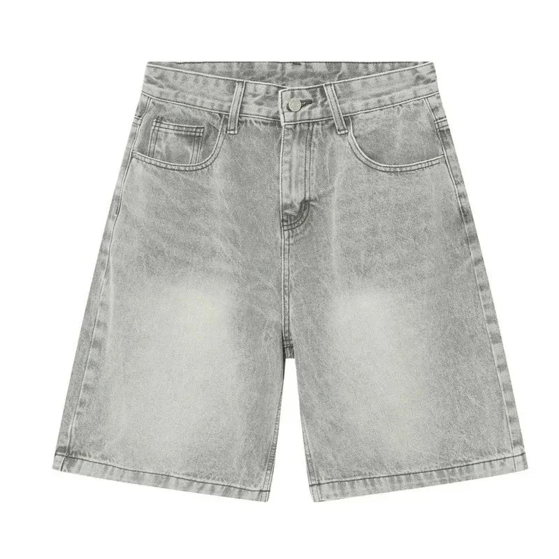 Pantalones cortos casuales de marca de diseñador para hombre, pantalones cortos vaqueros holgados hasta la rodilla, moda de verano, pantalones vaqueros cortos de pierna ancha para uso diario.