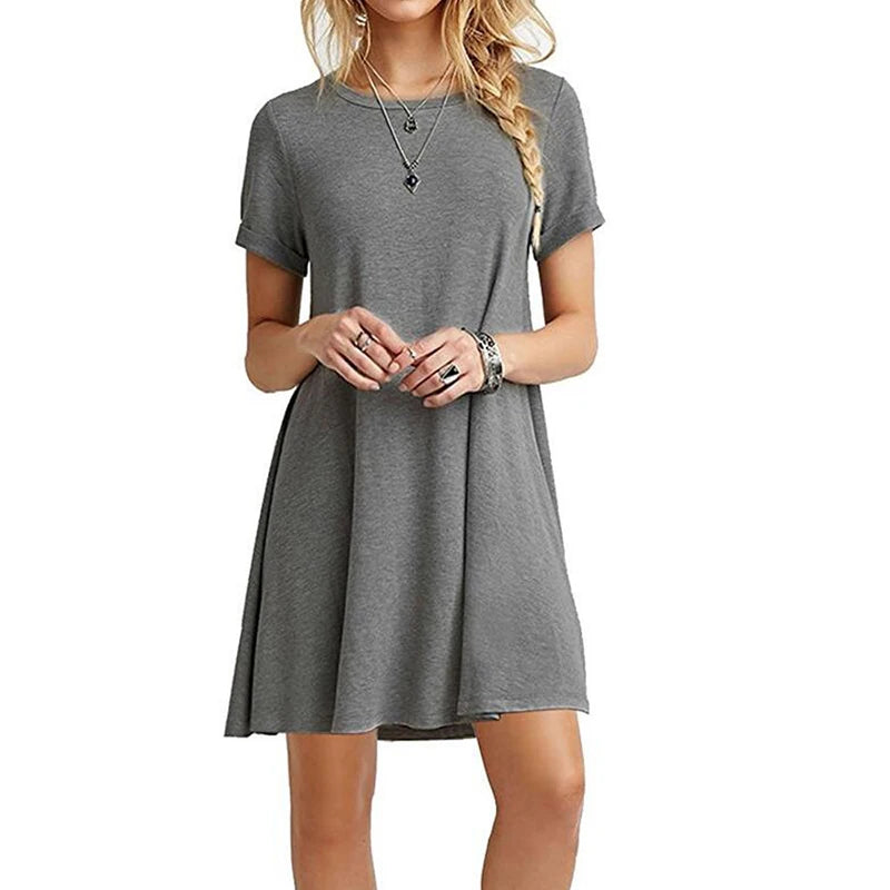 Vestido informal de manga corta para mujer, estilo vintage, con cuello redondo, estampado, holgado, minivestido elegante y sencillo, estilo urbano, vestido de verano