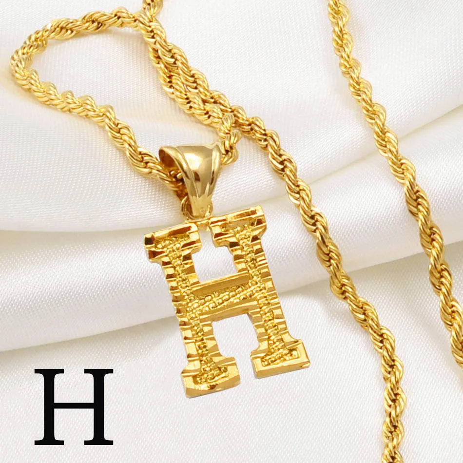 Anniyo A-Z Letters Necklaces Women Men Gold Plated Initial Pendant Rope Chain English Letter Jewelry Alphabet African #058002B