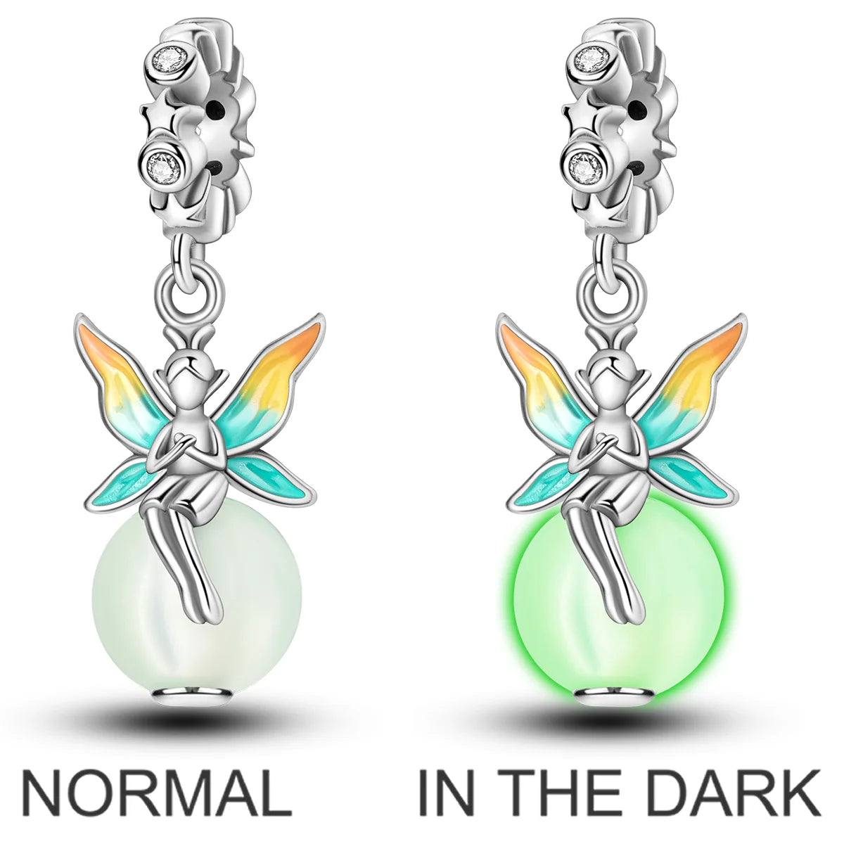2025 Hot Sale Charms Bead 925 Sterling Silver Pink Butterfly Luminous Firefly Dangle Fit Bangle Bracelet Necklace DIY Jewelry