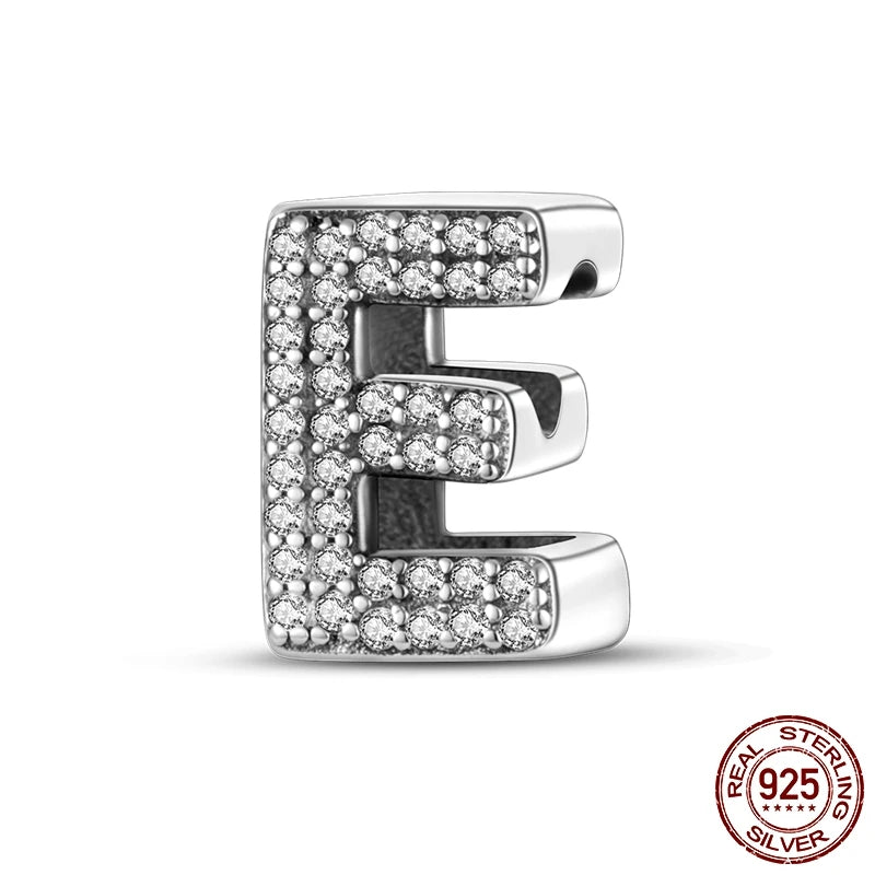 26 A-Z Alphabet Beads 925 Sterling Silver LOVE Letter Charm Fit Original Bangle Charms Bracelet CZ Zircon Bead Jewelry