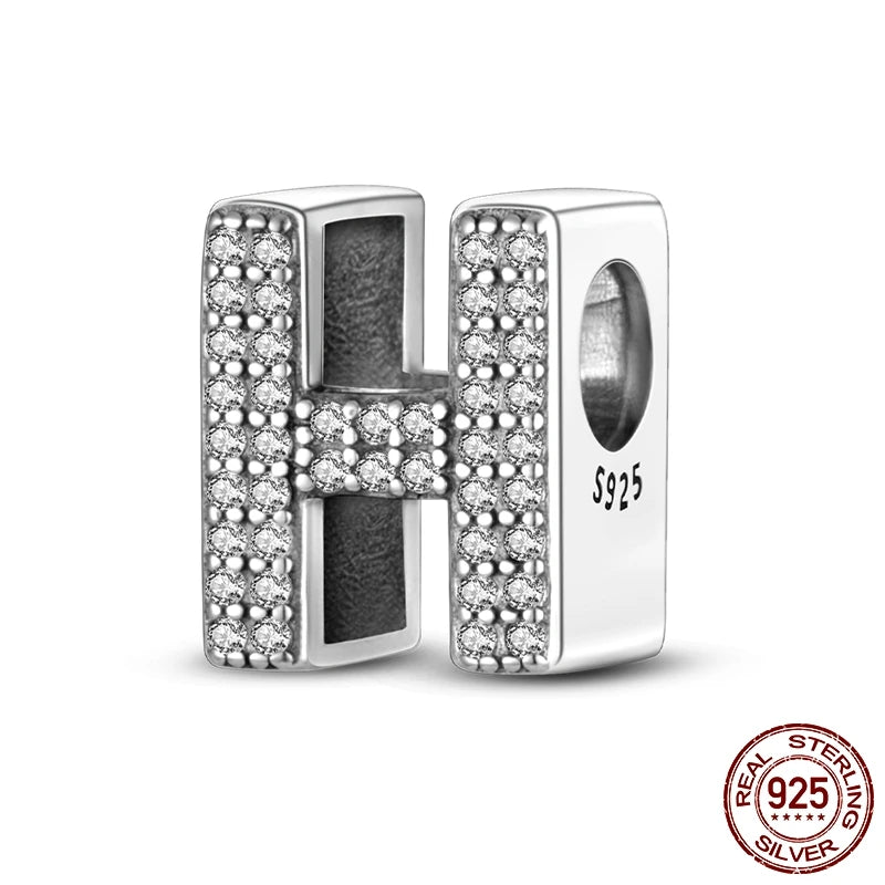 26 A-Z Alphabet Beads 925 Sterling Silver LOVE Letter Charm Fit Original Bangle Charms Bracelet CZ Zircon Bead Jewelry