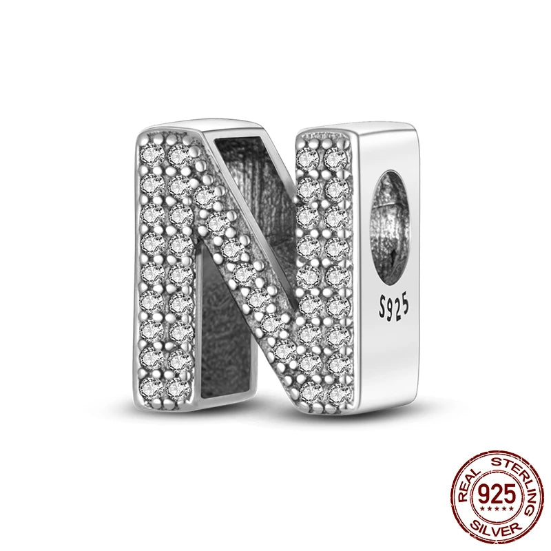 26 A-Z Alphabet Beads 925 Sterling Silver LOVE Letter Charm Fit Original Bangle Charms Bracelet CZ Zircon Bead Jewelry