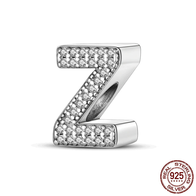 26 A-Z Alphabet Beads 925 Sterling Silver LOVE Letter Charm Fit Original Bangle Charms Bracelet CZ Zircon Bead Jewelry