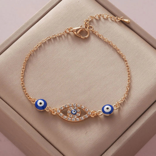 YILUOCD Bohemian Ovaly Blue Evil Eye Bracelet For Women 18k Gold Plating Tree of Life Chain Bracelets New Prayer Jewelry