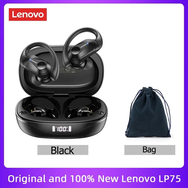Auriculares originales Lenovo LP75 TWS Bluetooth V5.3, inalámbricos, con pantalla digital LED, reducción de ruido, resistentes al agua, nuevos.