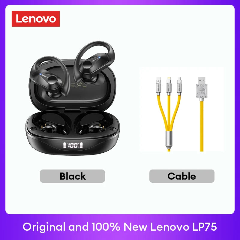 Auriculares originales Lenovo LP75 TWS Bluetooth V5.3, inalámbricos, con pantalla digital LED, reducción de ruido, resistentes al agua, nuevos.