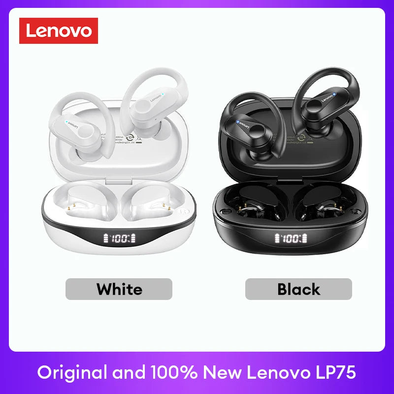 Auriculares originales Lenovo LP75 TWS Bluetooth V5.3, inalámbricos, con pantalla digital LED, reducción de ruido, resistentes al agua, nuevos.