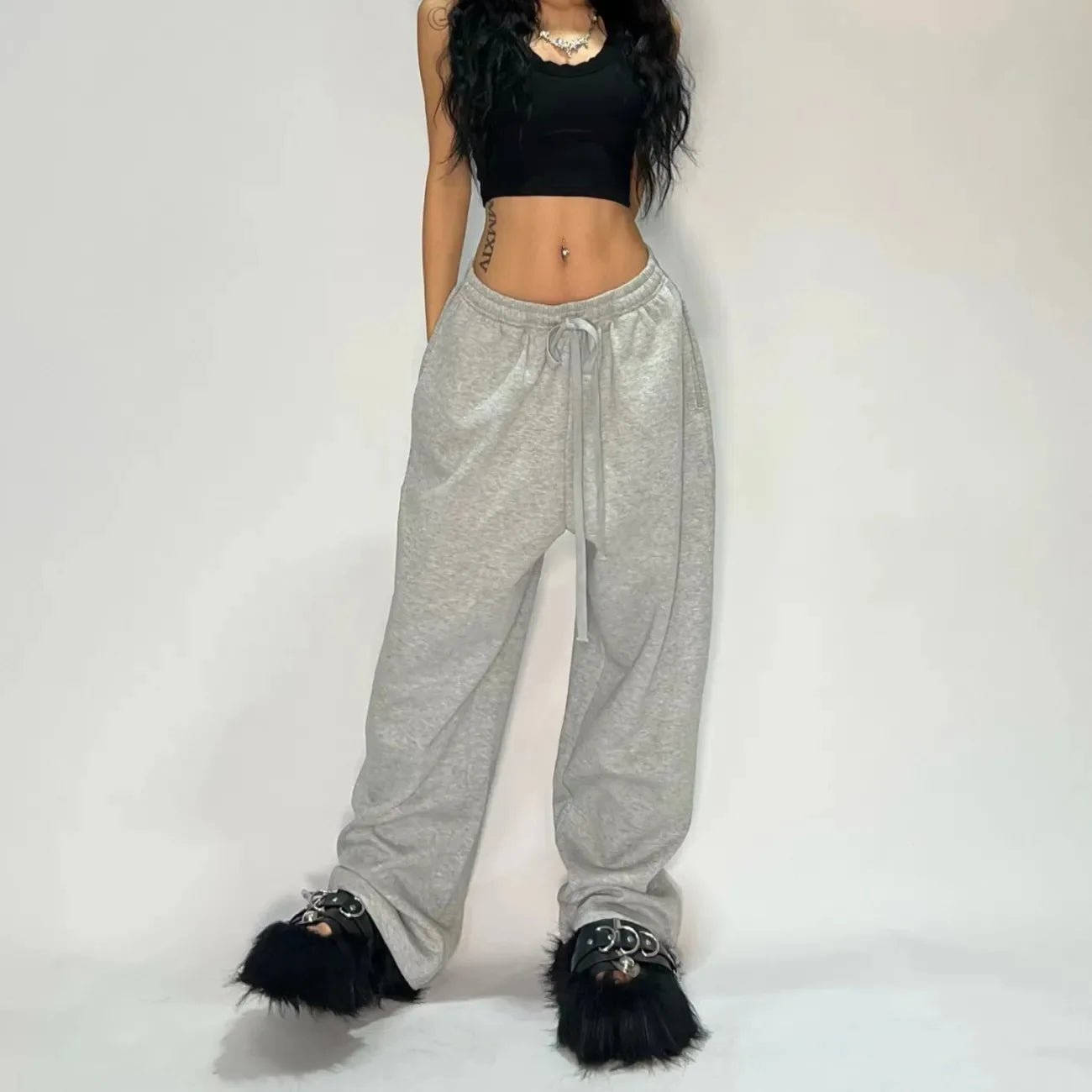 Pantalones holgados retro Y2K para mujer, pantalón de chándal informal con cintura elástica y bolsillos, estilo vintage, de pierna ancha y gran tamaño
