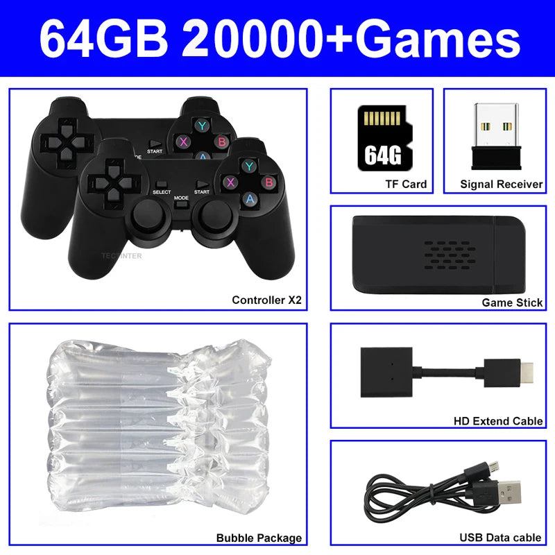 Consola de videojuegos con más de 20 000 juegos integrados, reproductor de juegos portátil retro, 64 GB, 4K, TV, mando inalámbrico de 2,4 GB