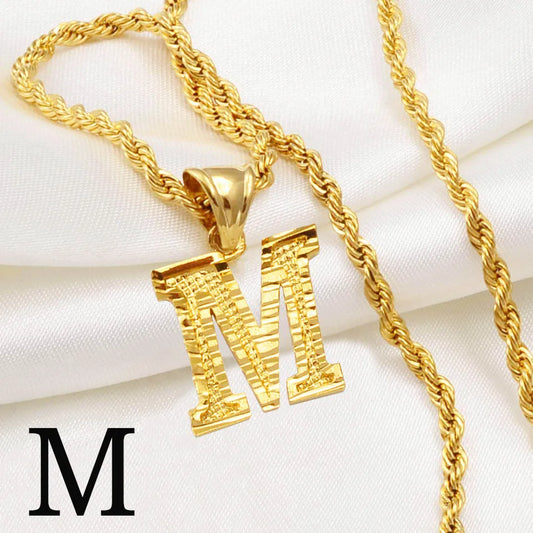 Anniyo A-Z Letters Necklaces Women Men Gold Plated Initial Pendant Rope Chain English Letter Jewelry Alphabet African #058002B