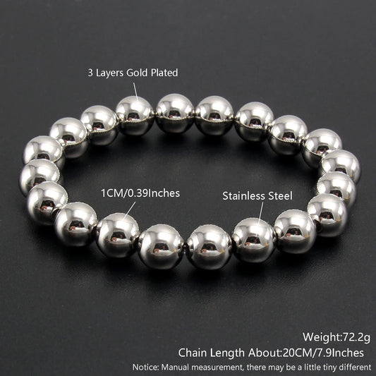 MHS.SUN Trend Stretch Stainless Steel Bracelets Gold Sliver Color 2MM 5MM 8MM Stacked Ball Beaded Bracelet For Women Men Jewelry