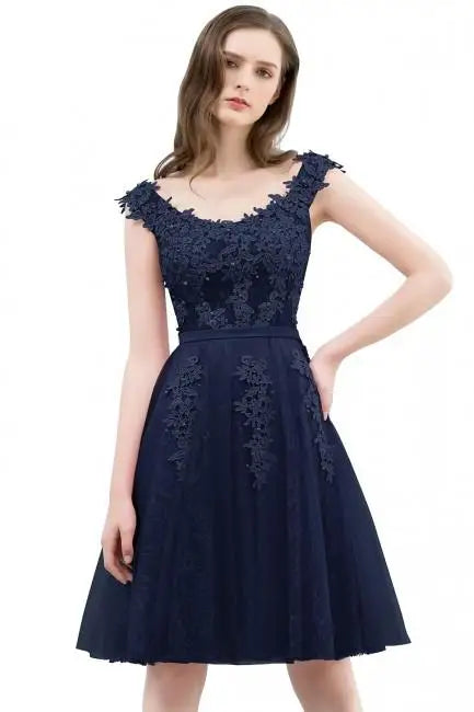 A Line Knee-length Short Sleeves Homecoming Dress Floral Embroidery Pearls Beads Top Underlaid V-neckline Deep Back Gown