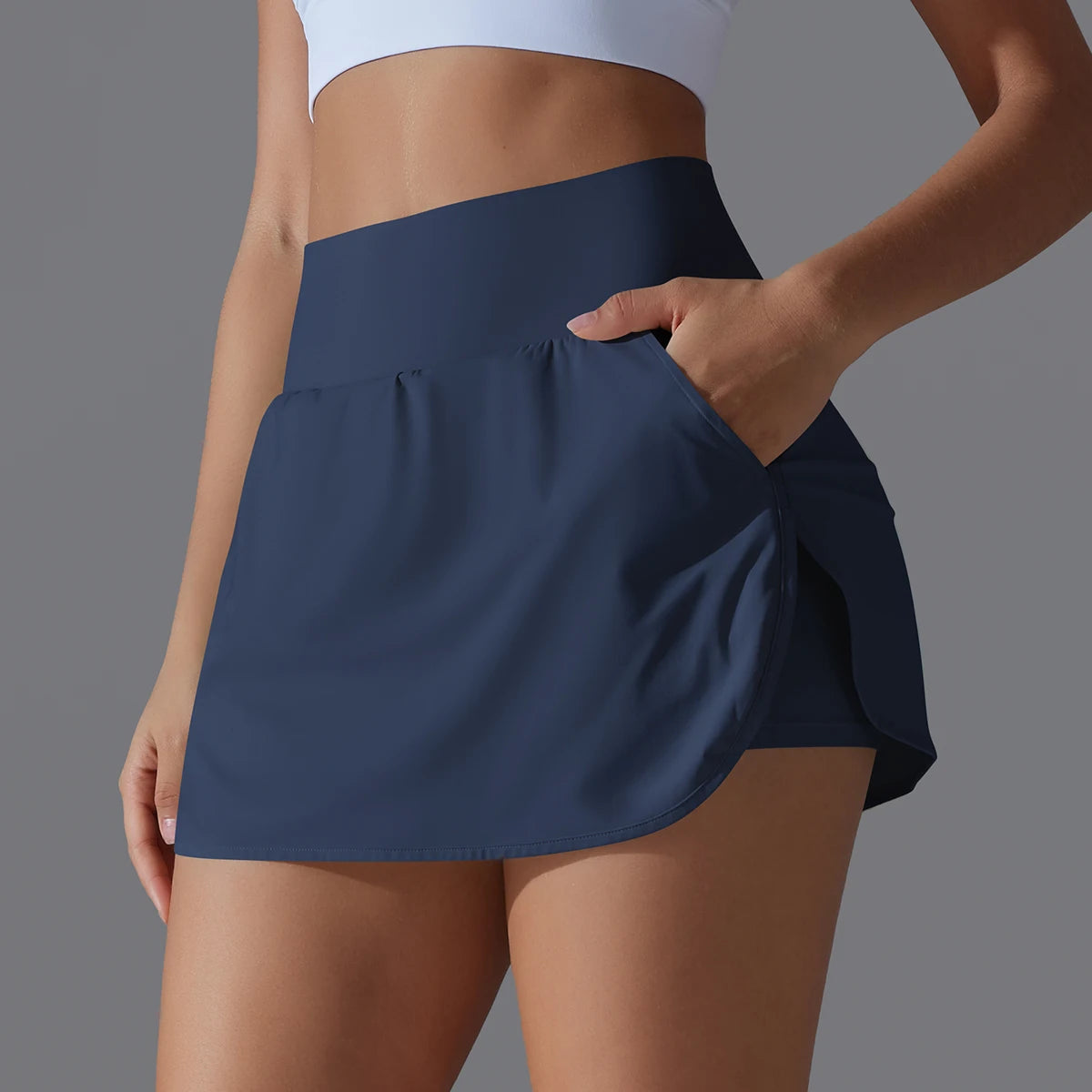 Pantalones cortos deportivos de secado rápido para mujer, de doble capa, para correr, fitness, entrenamiento y con bolsillo.