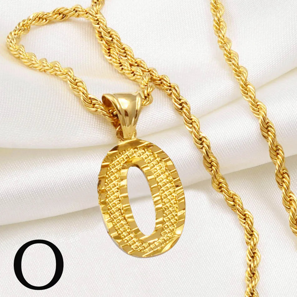 Anniyo A-Z Letters Necklaces Women Men Gold Plated Initial Pendant Rope Chain English Letter Jewelry Alphabet African #058002B