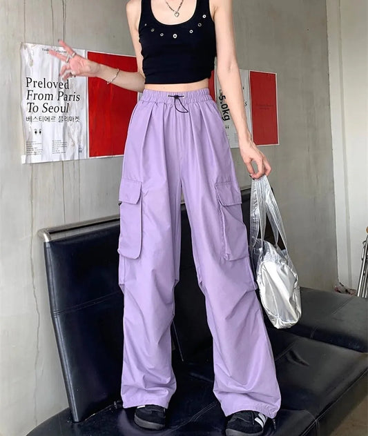 2024 New Loose-Fit Straight-Leg Wide-Leg Casual Vintage Design Sensibility Cargo Pants Women's Large Pocket Trendy